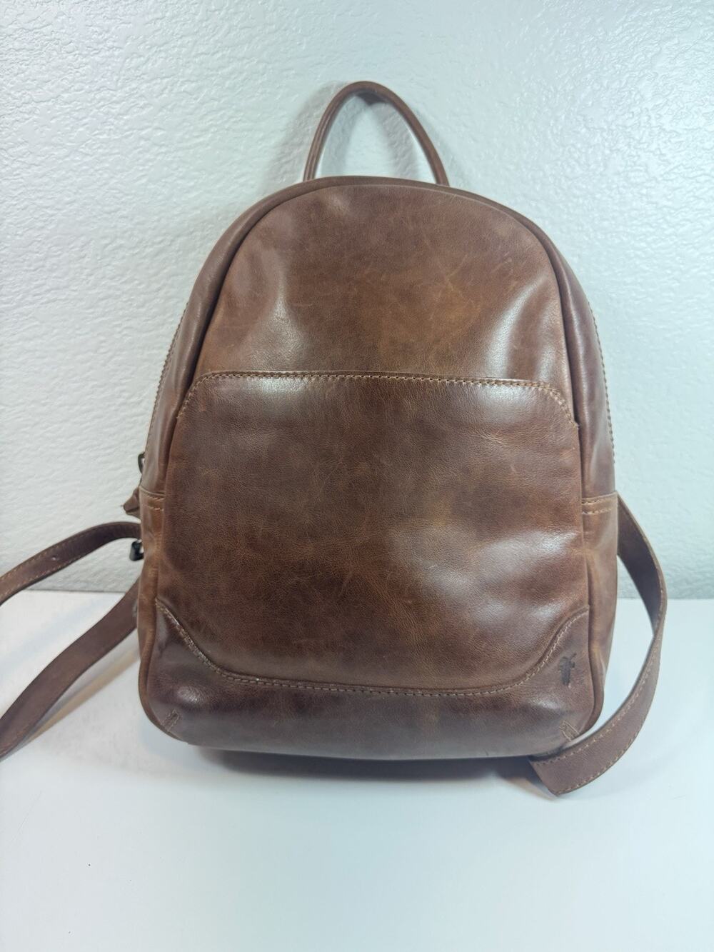 Frye Leather Brown Melissa Backpack Inner and Outer Pockets